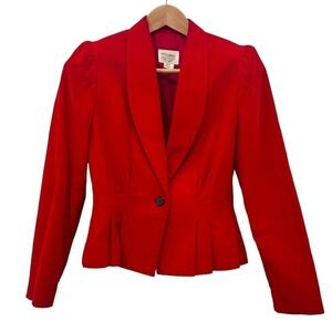 🍀Vintage Red Nylon Lined Cotton Corduroy One Button Single Breasted Blazer Sz 9
